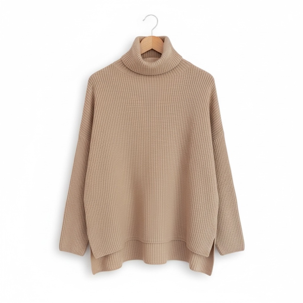 27 Miles Malibu Caterina Camel Wool Cashmere Oversized Turtleneck Sweater XS NWT